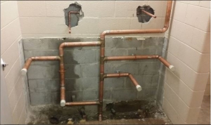 Exposed pipes in a commercial building